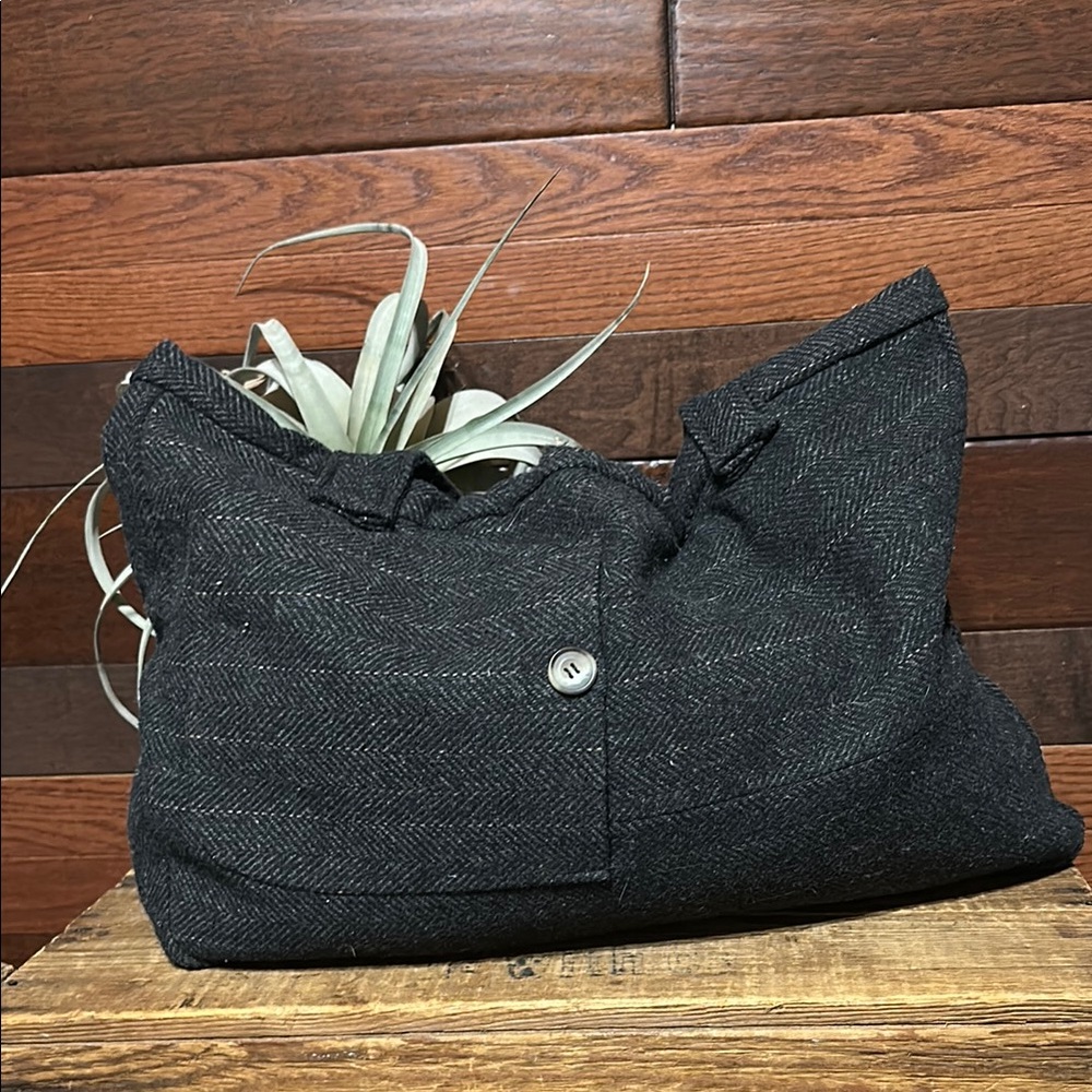 No Brand Tag Large Cloth Stylish Black Herringbone Tote Bag